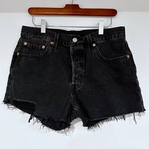 Levis Jean Shorts Womens Size 29 Waist Black Cut Off Button Fly Frayed 501